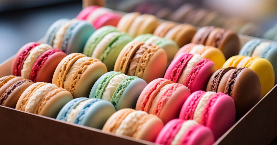 箱に綺麗に並んだカラフルなマカロン